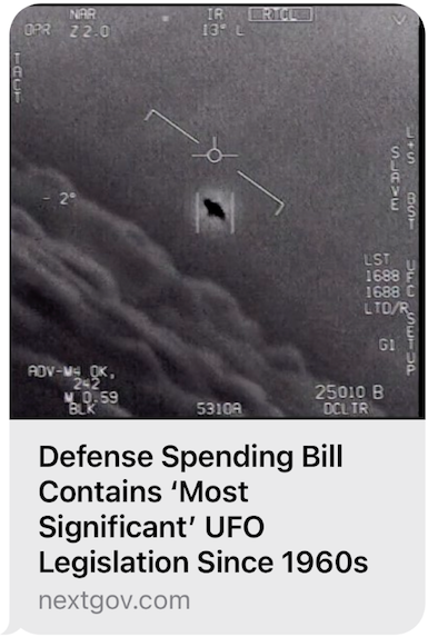 Defense Spending Bill Contains "most significant' UFO legislation since 1960's
