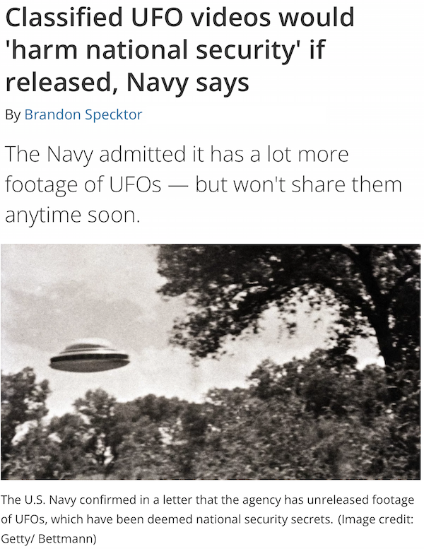 Navy Refuses To Declassify UFO Videos
